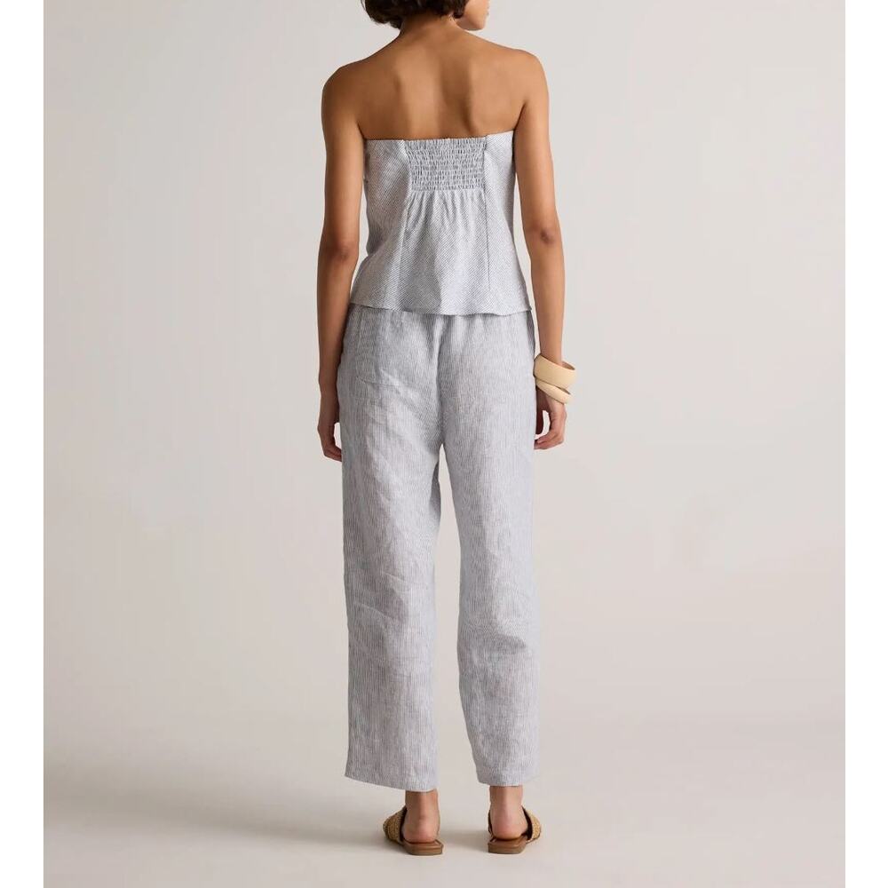 Quince 100% European Linen Pants Medium Blue Pinstripe Pull On Sustainable - Picture 2 of 14